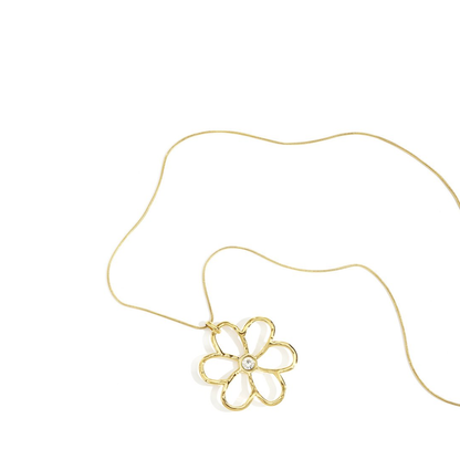 Lange gouden ketting met grote bloem