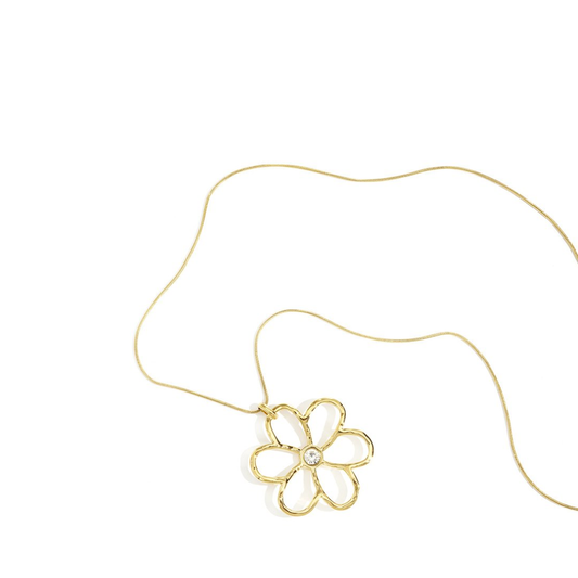 Lange gouden ketting met grote bloem