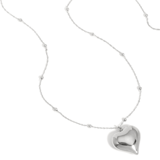 Lange zilveren ketting met hartje