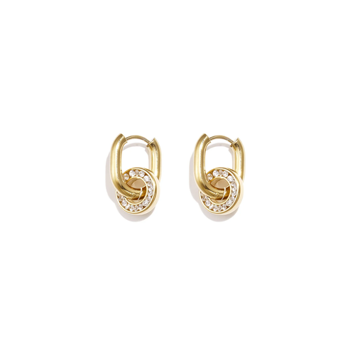 Gouden ovale oorringen met belegde cirkel hanger