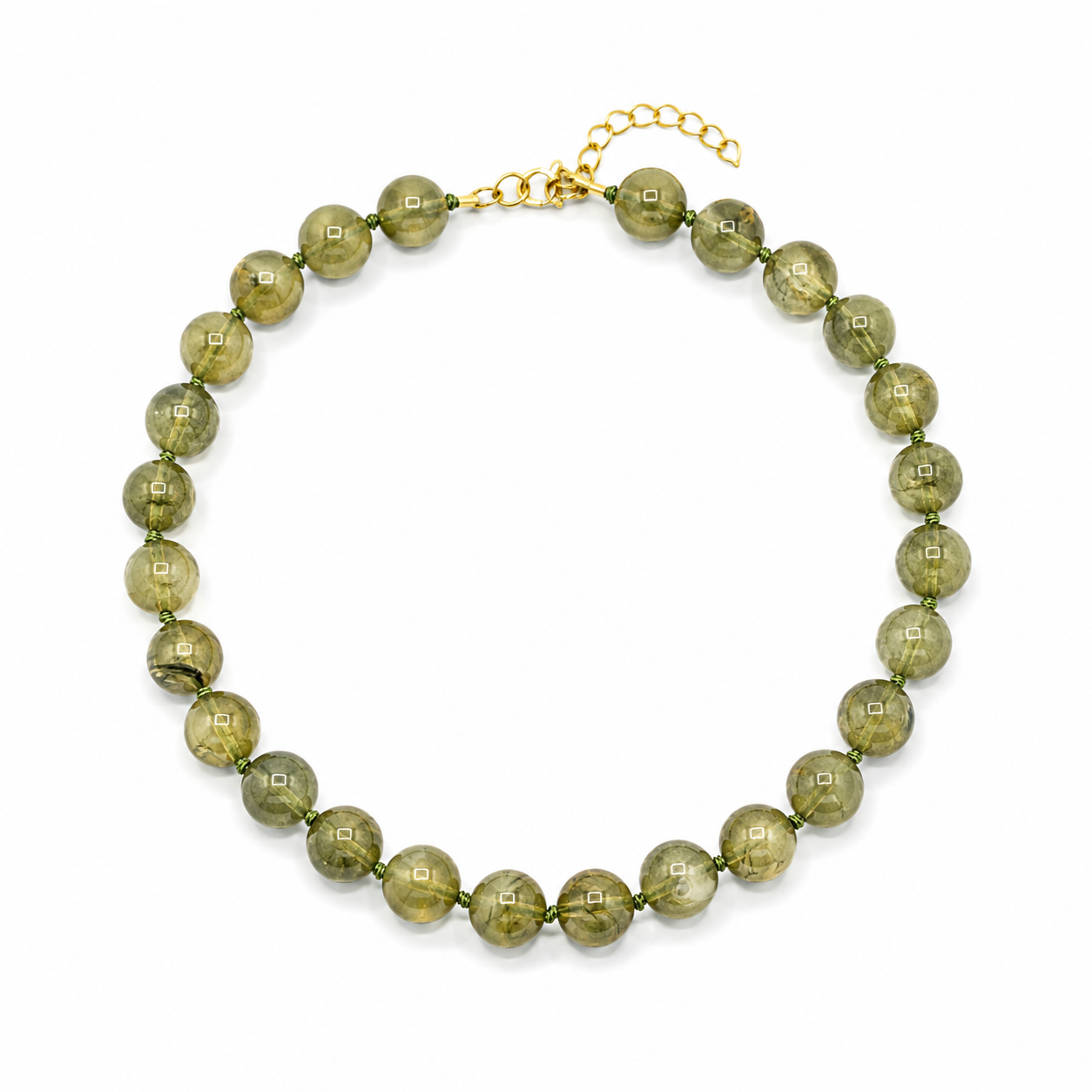 Groene kralenketting met licht transparant marble effect en goudkleurige sluiting