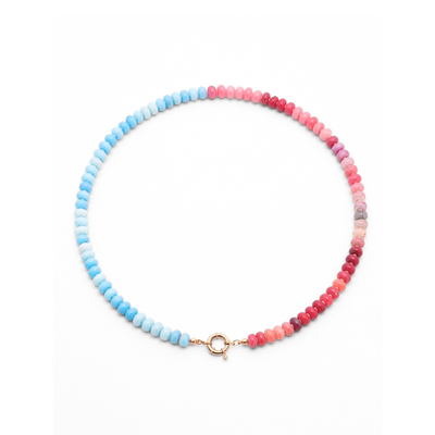 Lichtblauw-roze glazen kralenketting Ibiza Style