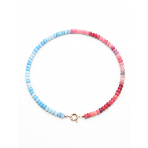 Lichtblauw-roze glazen kralenketting Ibiza Style