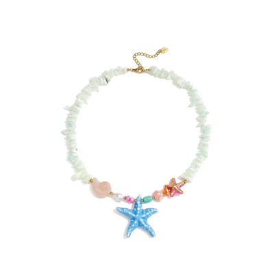 Lichtblauwe glazen kralenketting met statement zeester