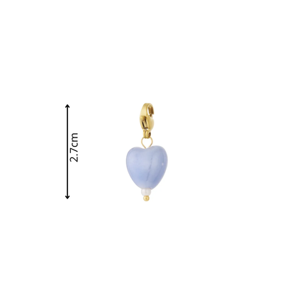 Lichtblauwe hartjes bedel met goudkleurige sluiting voor ketting of armband afmeting