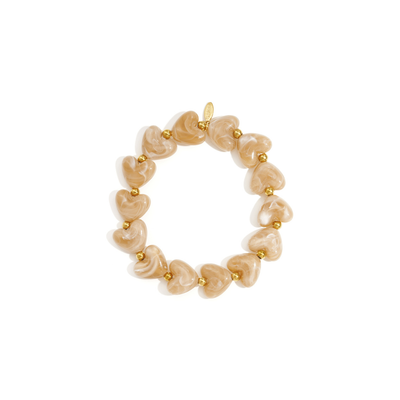Beige marble hartjes kralenarmband Lieve