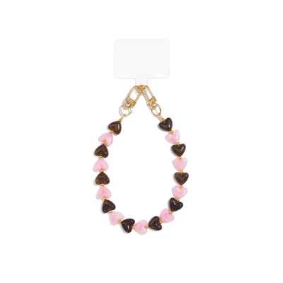 Roze bruine marble hartjes telefoonkoord duo Lieve