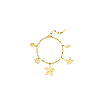 Gouden bedel armband met lieveheersbeestje olifant bloem vogel blad