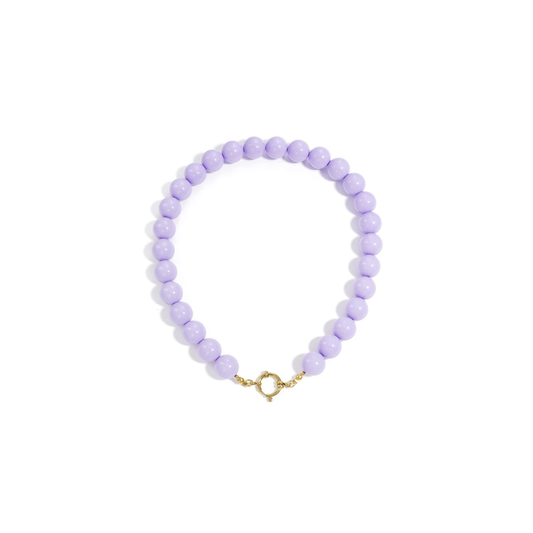 Lila grote kralenketting met goudkleurig boeislot voor dames.