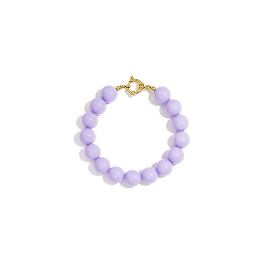 Lila kralenarmband met goudkleurig boeislot in Ibiza style