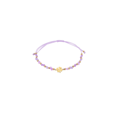 Lila touw armbandje gouden klavertje kraaltjes