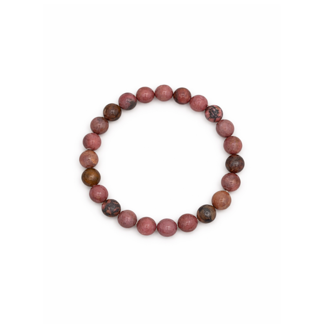 Matte rhodoniet natuursteen kralenarmband dames met roze kralen Casa Jadel