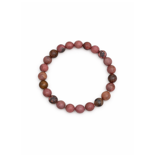 Matte rhodoniet natuursteen kralenarmband dames met roze kralen Casa Jadel