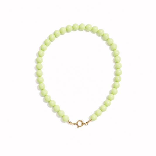 Mintgroen kralenketting met ronde kralen en gouden boeislot dames