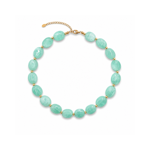 Mintgroene ovale marble kralenketting Gigi