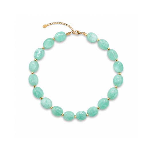 Mintgroene ovale marble kralenketting Gigi met gemarmerde kralen van Casa Jadel.