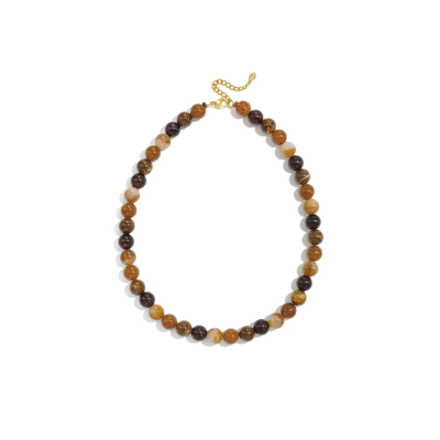 Mixed bruine beige kralenketting Elin