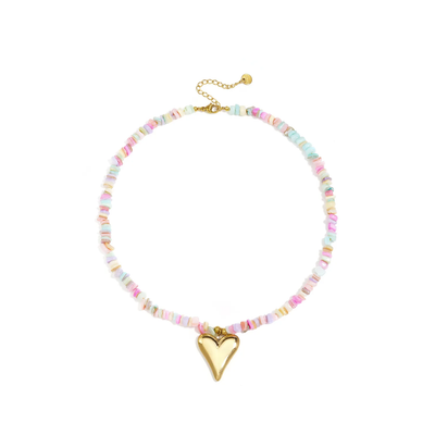 Mixed kleuren kralenketting met statement hart