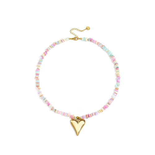 Mixed kleuren kralenketting met statement hart