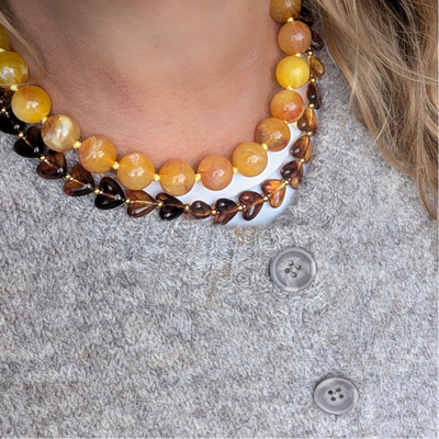 Amber marble hartjes kralenketting Lieve