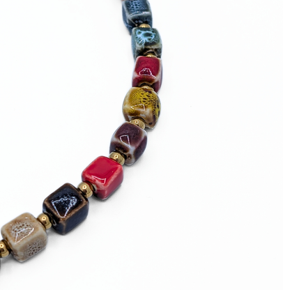 Multicolor keramische kralenketting met goud