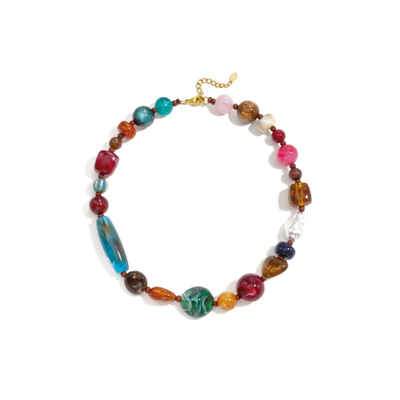 Multicolor mixed chunky kralenketting bruine details
