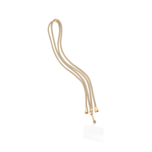 Naturel lang telefoonkoord rope in beige met goudkleurige details en crossbody draagfunctie