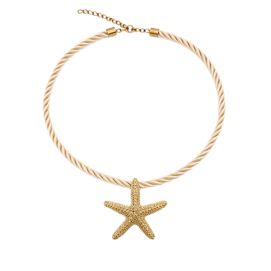 Naturel rope ketting met grote gouden zeester bedel Ibiza stijl