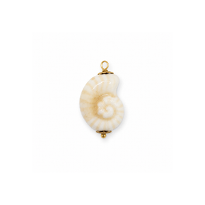 Naturel keramiek ammoniet schelp bedel met goudkleurige afwerking.