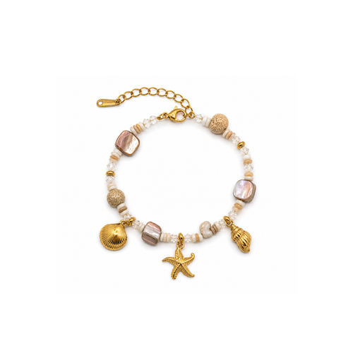 Naturel schelpen armband met gouden zee bedels