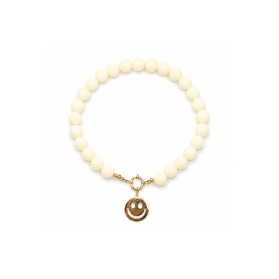 Offwhite grote kralenketting boeislot met statement smiley bedel