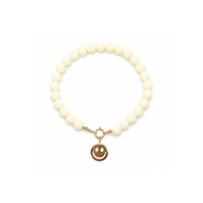 Offwhite kralenketting met gouden smiley bedel van Casa Jadel