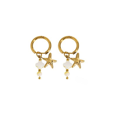 Gouden oorringetjes gouden zeester wit gele kraatjes