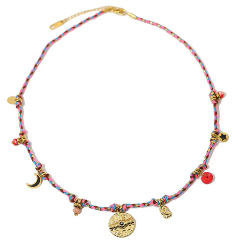 Gevlochten Ibiza roze ketting