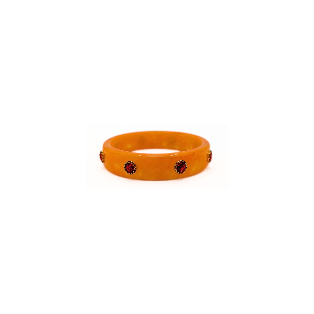 Transparant  marble oranje armband met rode steentjes
