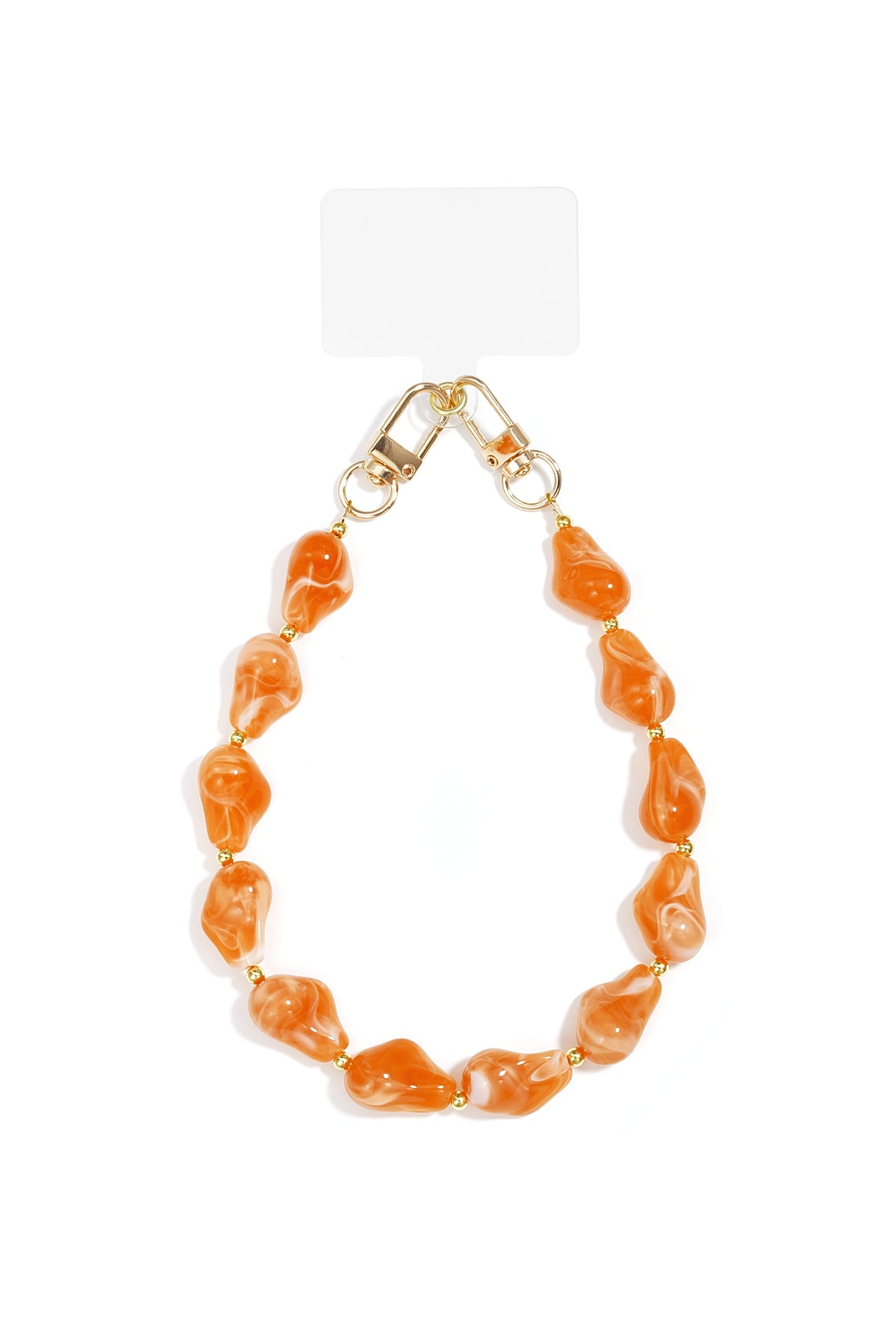 Oranje chunky telefoonkoord met marble kralen en gouden sluitingen