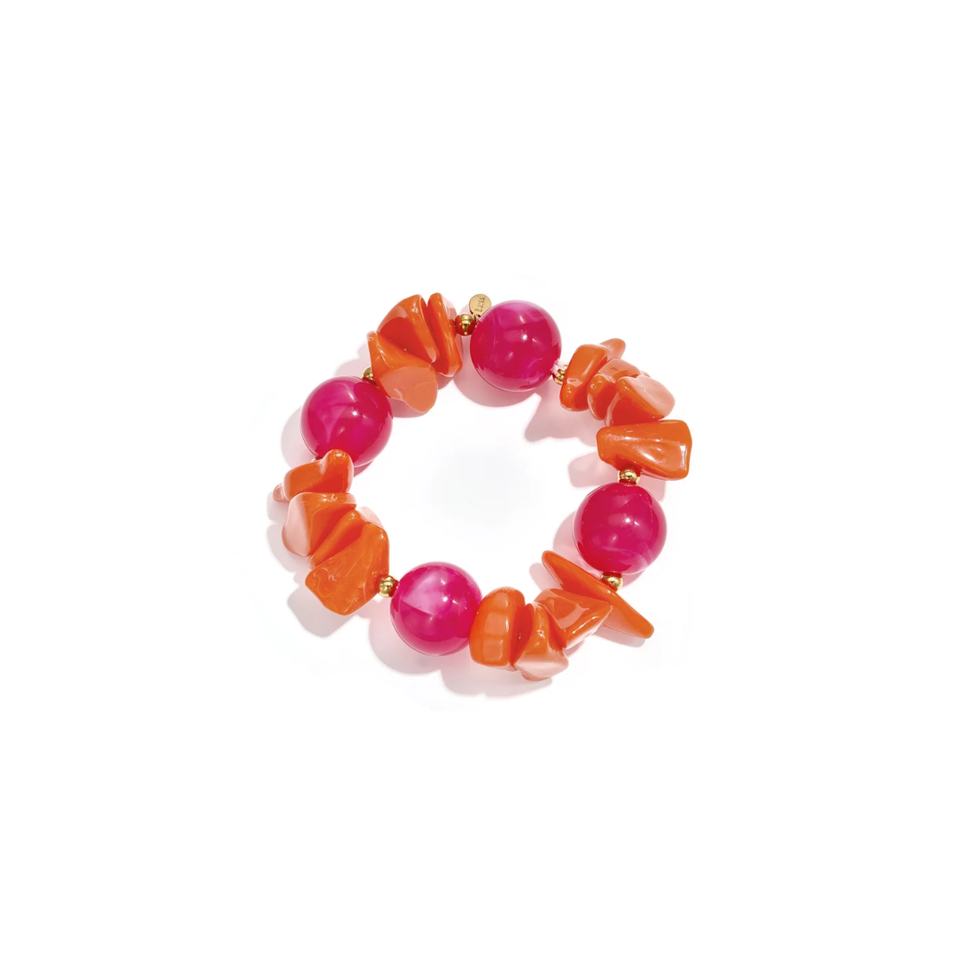 Oranje fuchsia chunky kralenarmband met marble kralen en goudkleurige details van Casa Jadel.