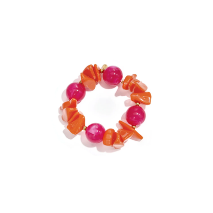 Oranje fuchsia chunky kralenarmband met marble kralen en goudkleurige details van Casa Jadel.