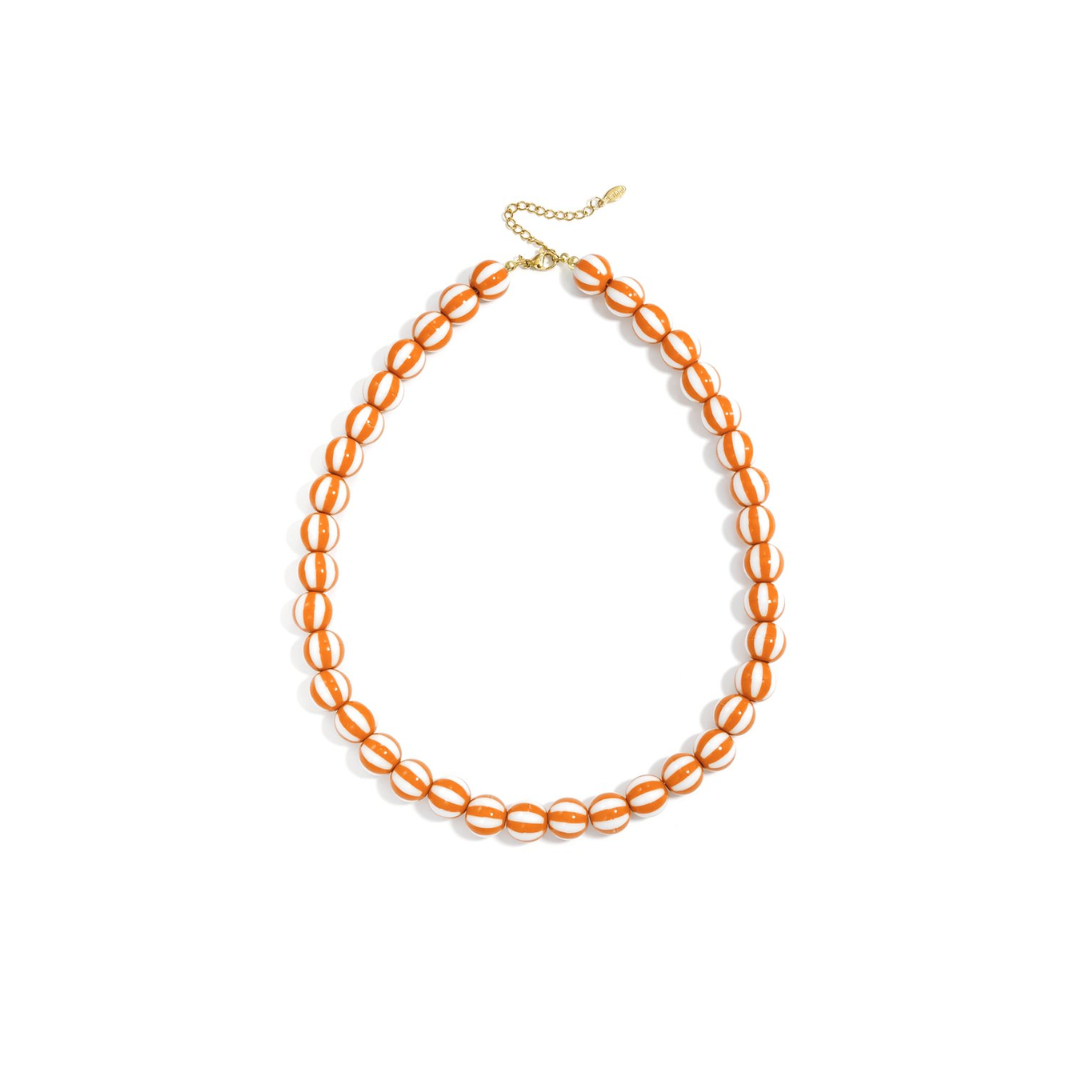 Oranje wit gestreepte kralenketting met gouden sluiting