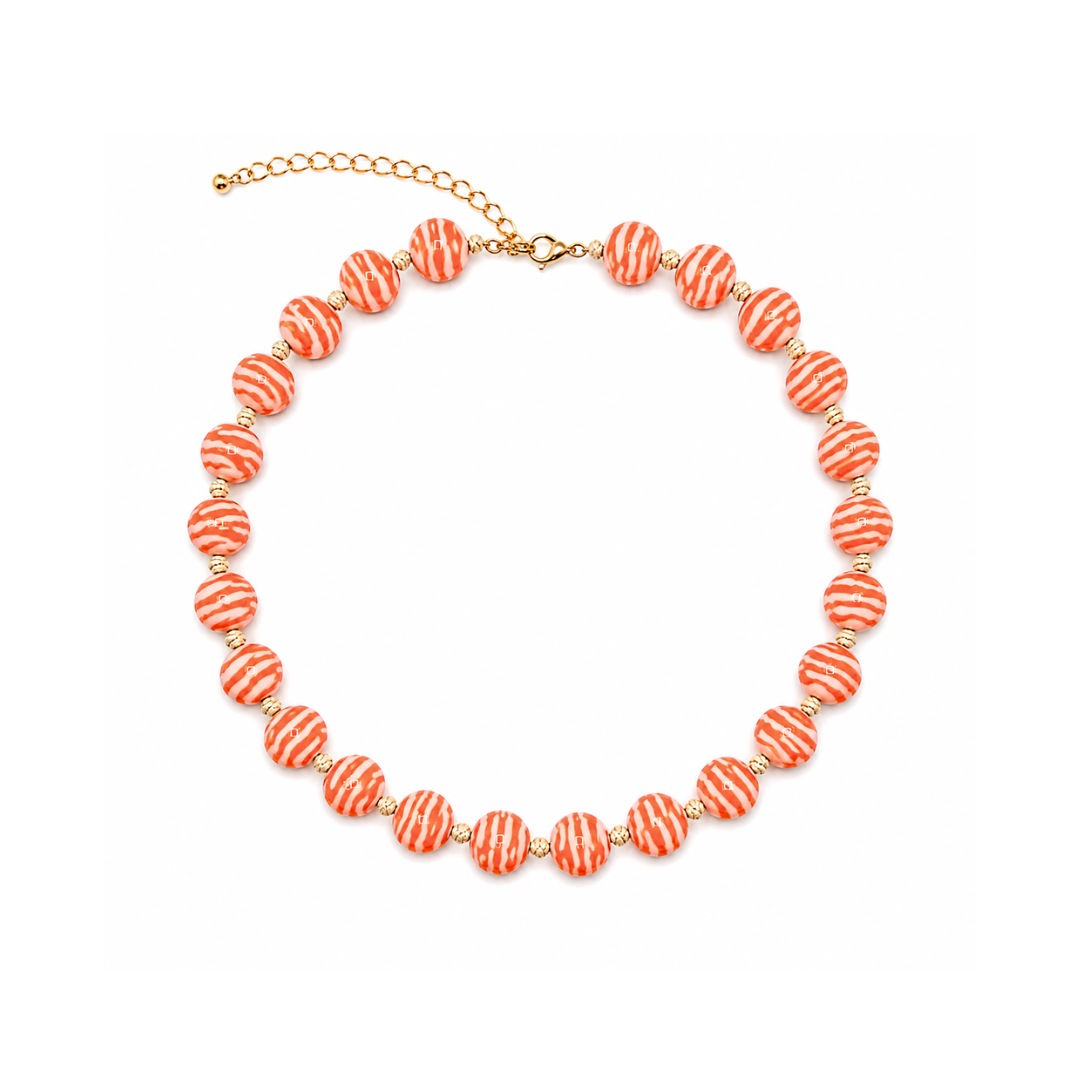 Oranje gestreepte kralenketting Zebra met ronde kralen van Casa Jadel