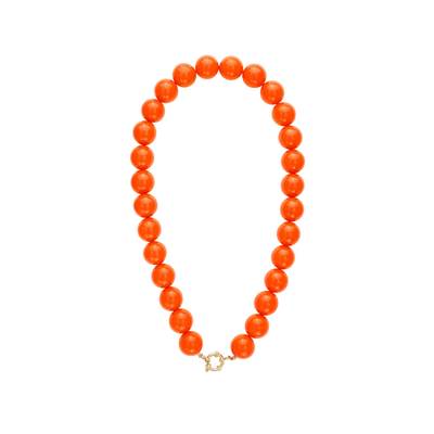 Oranje grote  kralenketting met boeislot Noor