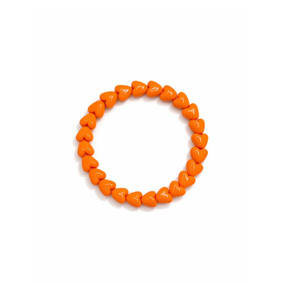 Oranje hartjes kralenarmband elastisch dames armband