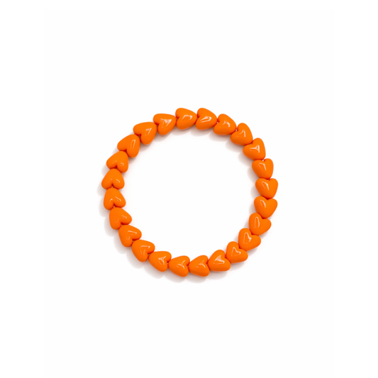 Oranje hartjes kralenarmband elastisch dames armband
