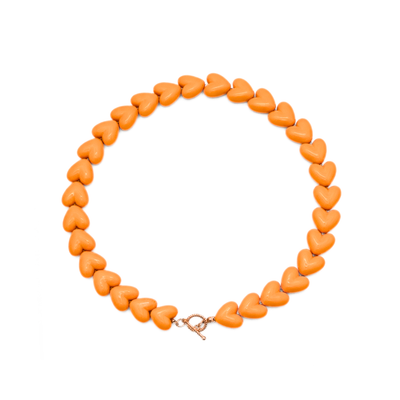 Oranje hartjes kralenketting frontsluiting