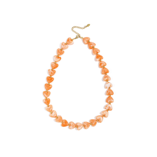 Oranje marble hartjes kralenketting