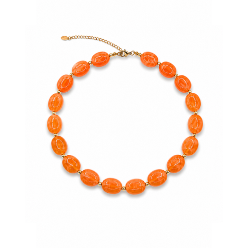 Oranje ovale marble kralenketting Gigi