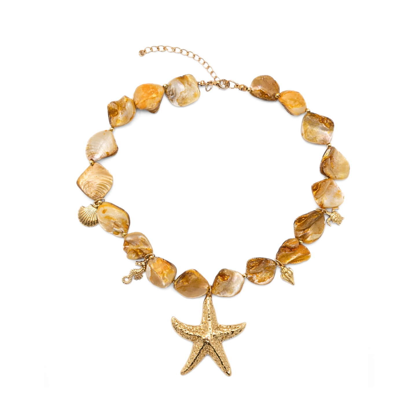 Oranje schelpen ketting met zeester bedel en ocean bedels Casa Jadel