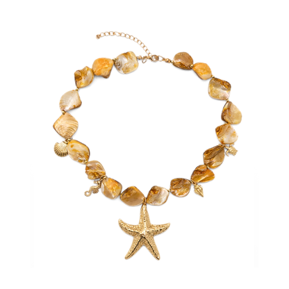 Oranje schelpen ketting met zeester bedel en ocean bedels Casa Jadel