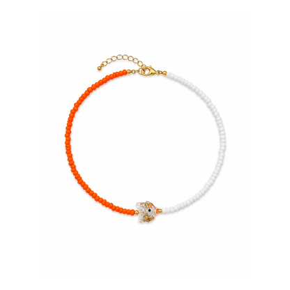 Oranje-witte Saar kralenketting met handgemaakte glazen viskraal van Casa Jadel.