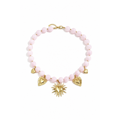 Roze marble kralenketting met gouden hartjesbedels van Casa Jadel